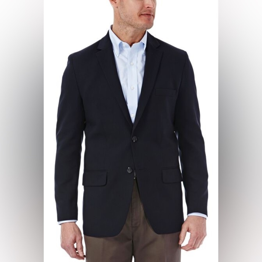 Haggar InMotion Blazer Midnight Navy Blue Stretch Wrinkle Free Travel Jacket 48R